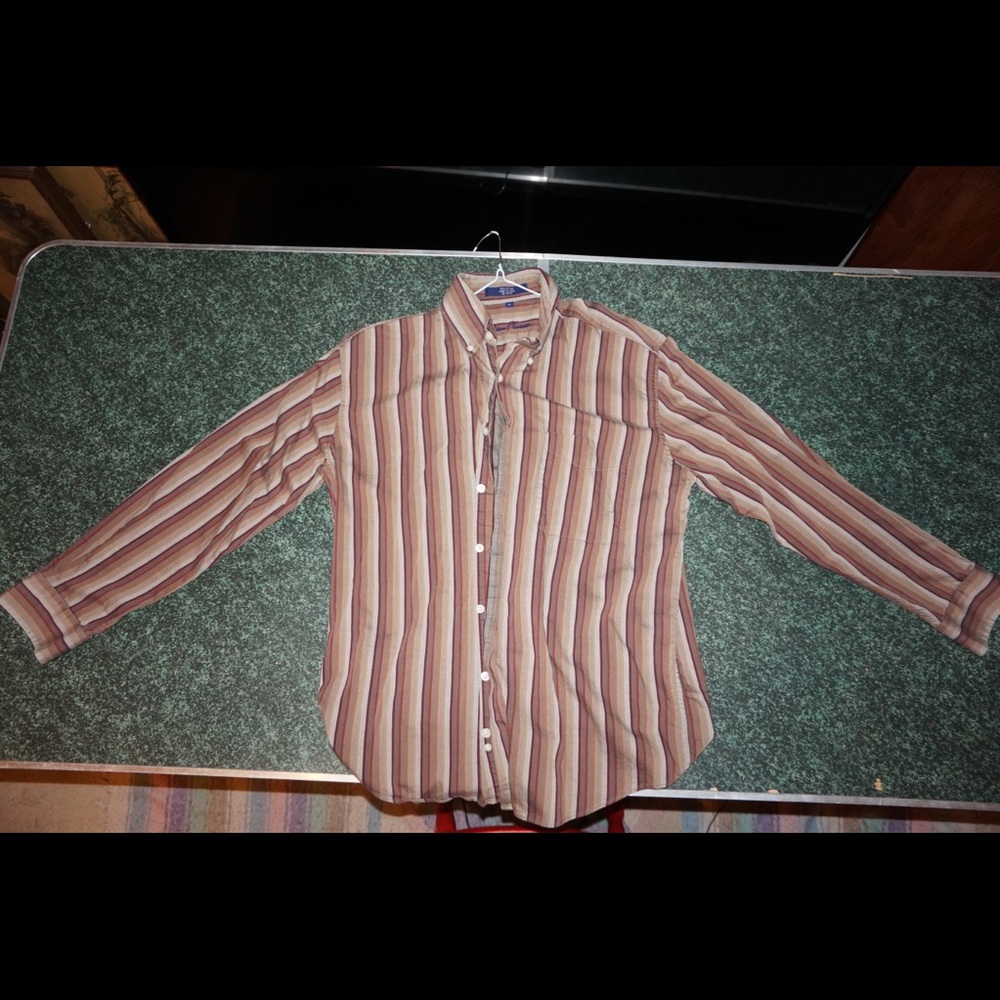Brown and tan striped button-down